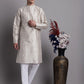 Men's Grey Printed Silk Blend Kurta Payjama