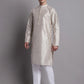 Men's Grey Printed Silk Blend Kurta Payjama