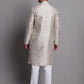 Men's Grey Printed Silk Blend Kurta Payjama