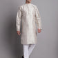 Men's Grey Printed Silk Blend Kurta Payjama