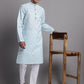 Men's Sky Blue Printed Pure Cotton Kurta Payjama Set