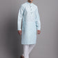 Men's Sky Blue Printed Pure Cotton Kurta Payjama Set