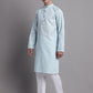Men's Sky Blue Printed Pure Cotton Kurta Payjama Set