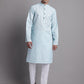 Men's Sky Blue Printed Pure Cotton Kurta Payjama Set