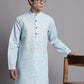 Men's Sky Blue Printed Pure Cotton Kurta Payjama Set