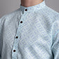 Men's Sky Blue Printed Pure Cotton Kurta Payjama Set