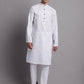 Men's White Printed Pure Cotton Kurta Payjama Set