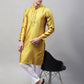 Men's Mustard Collar Embroidered Silk Jacquard  Kurta Pyjama