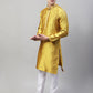 Men's Mustard Collar Embroidered Silk Jacquard  Kurta Pyjama