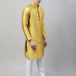 Men's Mustard Collar Embroidered Silk Jacquard  Kurta Pyjama