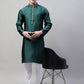 Men's Olive Green Collar Embroidered Silk Jacquard  Kurta Pyjama