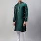 Men's Olive Green Collar Embroidered Silk Jacquard  Kurta Pyjama