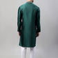 Men's Olive Green Collar Embroidered Silk Jacquard  Kurta Pyjama