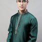 Men's Olive Green Collar Embroidered Silk Jacquard  Kurta Pyjama
