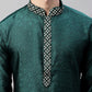 Men's Olive Green Collar Embroidered Silk Jacquard  Kurta Pyjama