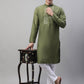 Men's Olive Green Cotton Silk Mirror Work Kurta Pyjama