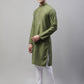 Men's Olive Green Cotton Silk Mirror Work Kurta Pyjama