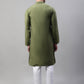 Men's Olive Green Cotton Silk Mirror Work Kurta Pyjama