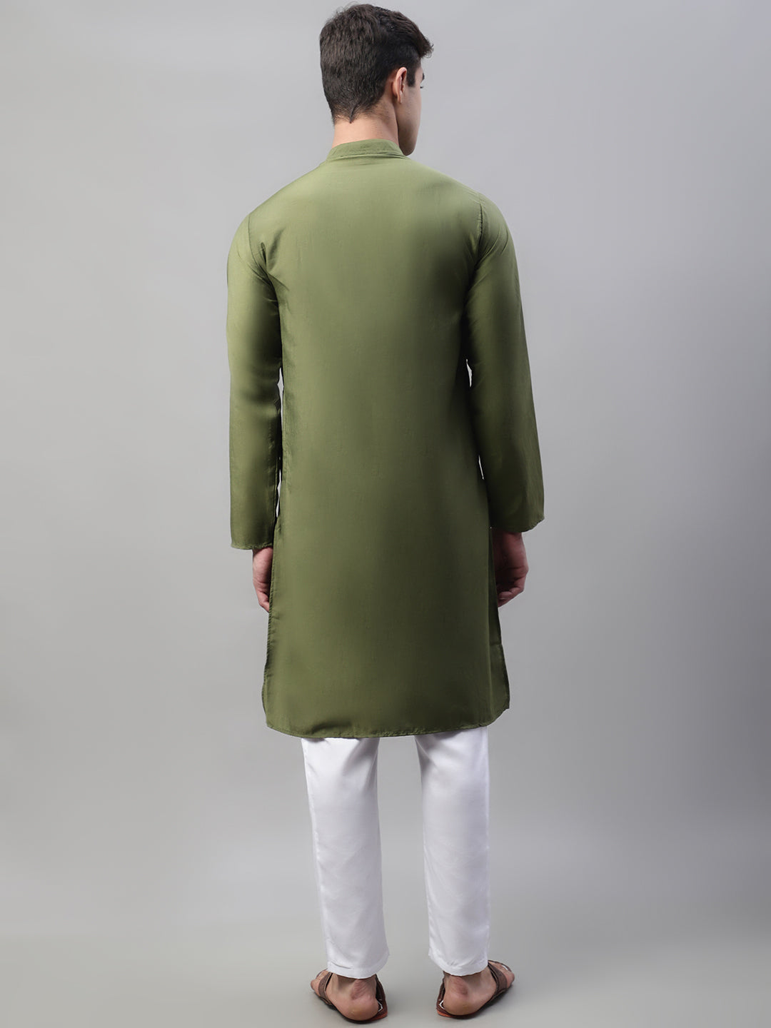 Men's Olive Green Cotton Silk Mirror Work Kurta Pyjama