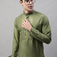 Men's Olive Green Cotton Silk Mirror Work Kurta Pyjama