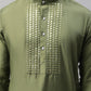 Men's Olive Green Cotton Silk Mirror Work Kurta Pyjama