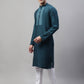 Men's Teal Blue Cotton Silk Mirror Work Kurta Pyjama