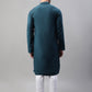 Men's Teal Blue Cotton Silk Mirror Work Kurta Pyjama