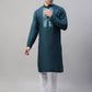 Men's Teal Blue Cotton Silk Mirror Work Kurta Pyjama