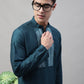 Men's Teal Blue Cotton Silk Mirror Work Kurta Pyjama