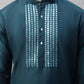 Men's Teal Blue Cotton Silk Mirror Work Kurta Pyjama