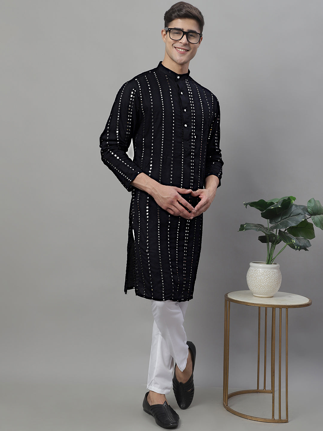 Men's Embroidered Mirror Work Kurta Payjama Sets