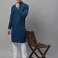 Men's Peacock Blue Chikankari Embroidered and Sequence Kurta with Pyjama.