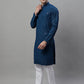 Men's Peacock Blue Chikankari Embroidered and Sequence Kurta with Pyjama.