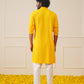 Men's Yellow Chikankari Embroidered and Sequence Kurta with Pyjama.