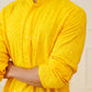 Men's Yellow Chikankari Embroidered and Sequence Kurta with Pyjama.