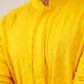 Men's Yellow Chikankari Embroidered and Sequence Kurta with Pyjama.