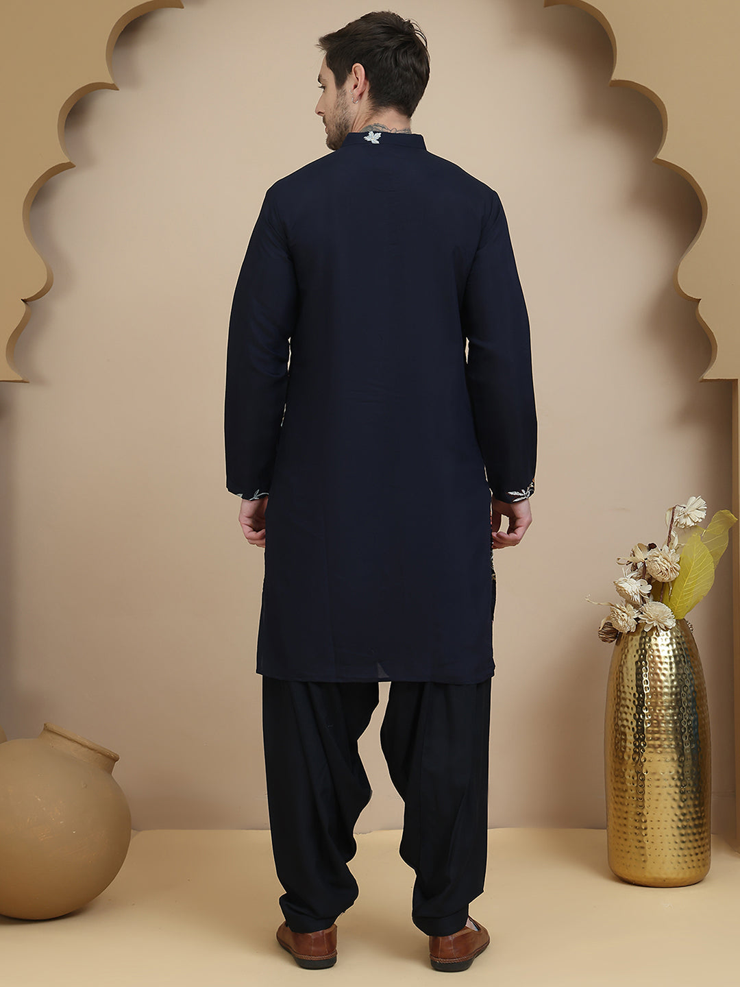 Embroidered Silk Blend Kurta with White Salwar ( JOKP SP-B 5140 Navy )