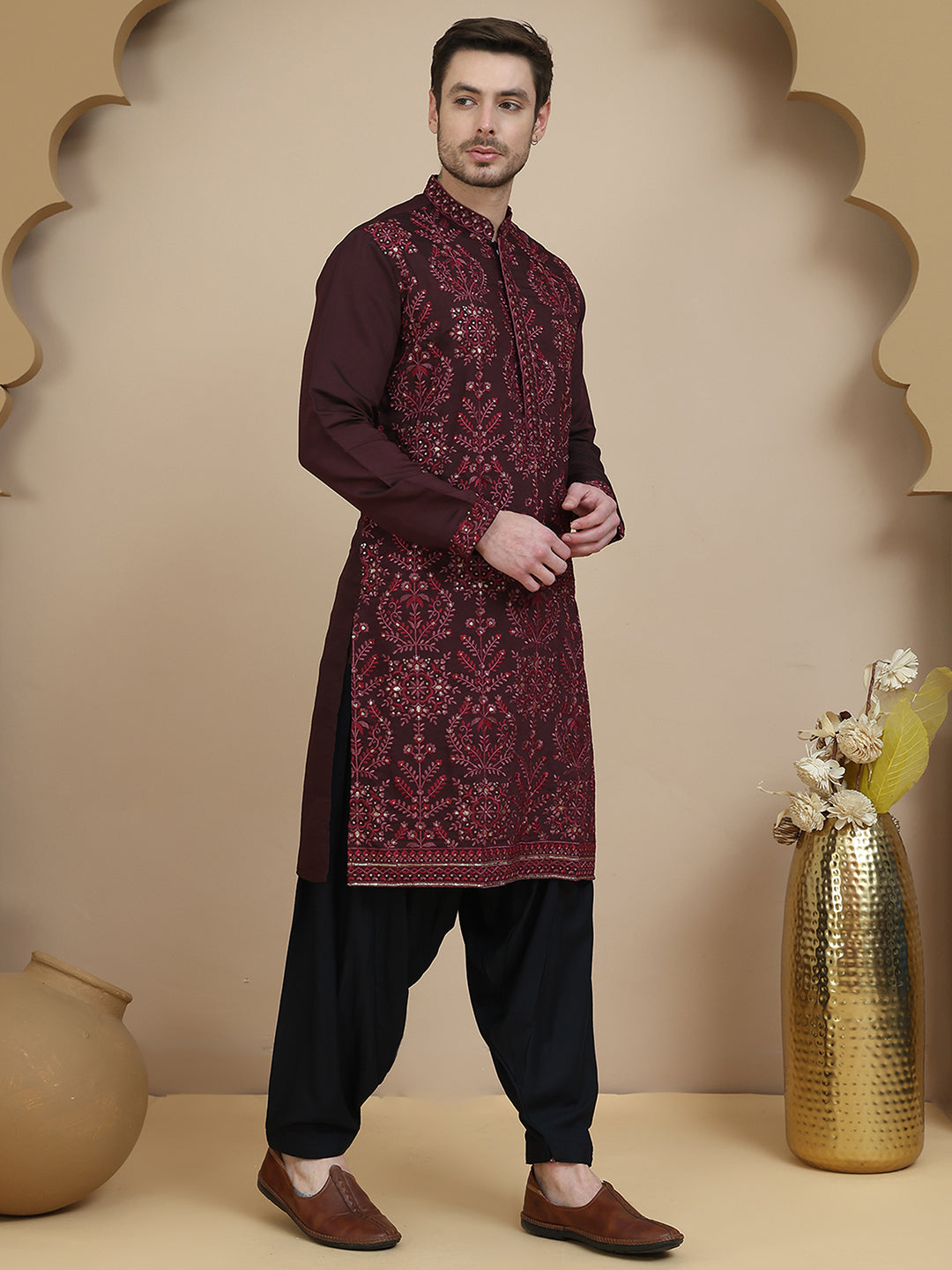 Embroidered Silk Blend Kurta with Salwar ( JOKP SP-B 5180 Purple )