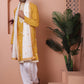Embroidered Mustard Silk Blend Kurta Salwar and Dupatta Set for Men