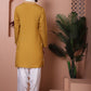 Embroidered Mustard Silk Blend Kurta Salwar and Dupatta Set for Men