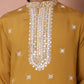 Embroidered Mustard Silk Blend Kurta Salwar and Dupatta Set for Men