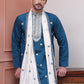 Embroidered Blue Silk Blend Kurta Salwar and Dupatta Set for Men ( JOKP SP-D 5077Peacock )