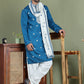 Embroidered Blue Silk Blend Kurta Salwar and Dupatta Set for Men ( JOKP SP-D 5077Peacock )