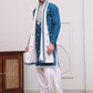 Embroidered Blue Silk Blend Kurta Salwar and Dupatta Set for Men ( JOKP SP-D 5077Peacock )