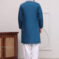 Embroidered Blue Silk Blend Kurta Salwar and Dupatta Set for Men ( JOKP SP-D 5077Peacock )