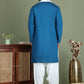 Embroidered Blue Silk Blend Kurta Salwar and Dupatta Set for Men ( JOKP SP-D 5077Peacock )