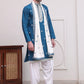 Embroidered Blue Silk Blend Kurta Salwar and Dupatta Set for Men ( JOKP SP-D 5077Peacock )