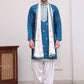 Embroidered Blue Silk Blend Kurta Salwar and Dupatta Set for Men ( JOKP SP-D 5077Peacock )