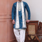 Embroidered Blue Silk Blend Kurta Salwar and Dupatta Set for Men ( JOKP SP-D 5077Peacock )