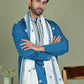 Embroidered Blue Silk Blend Kurta Salwar and Dupatta Set for Men ( JOKP SP-D 5077Peacock )